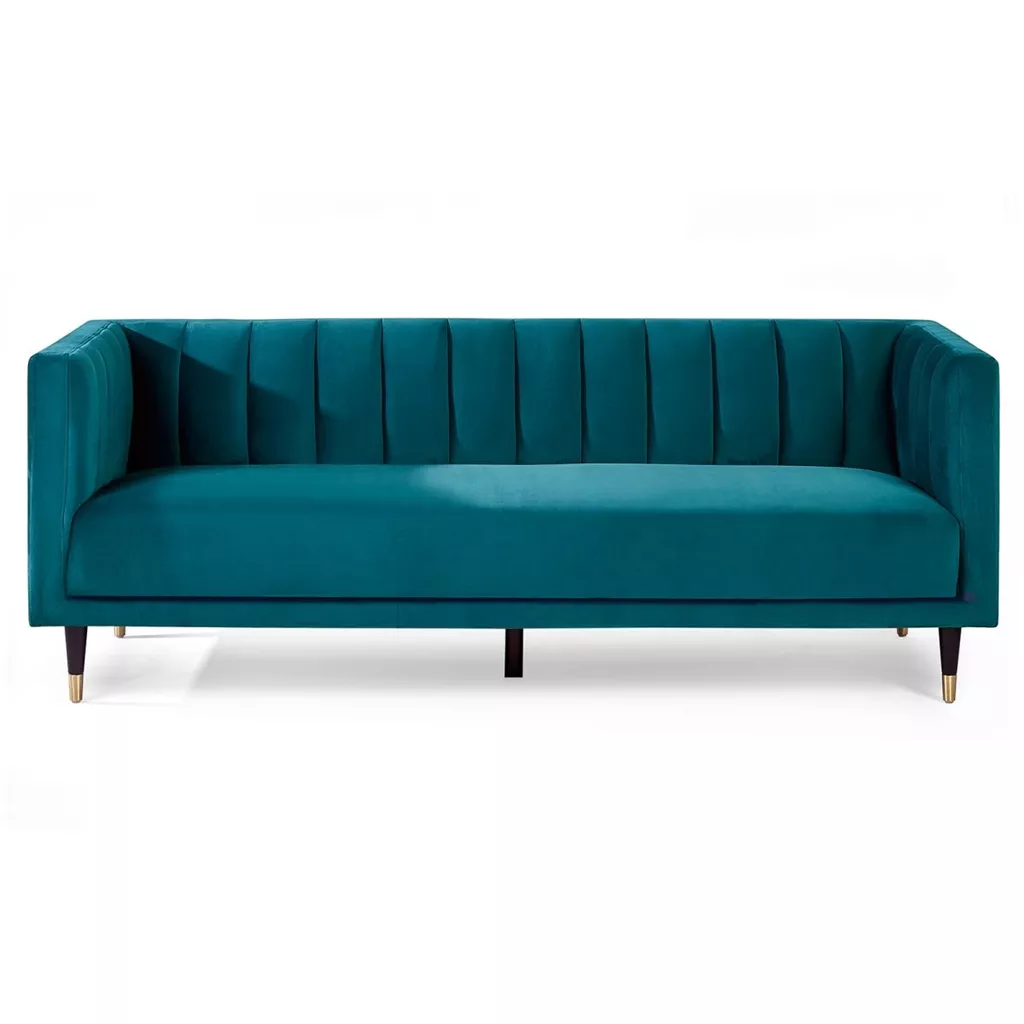 Teal Velvet Scalloped Back Seater Sofa