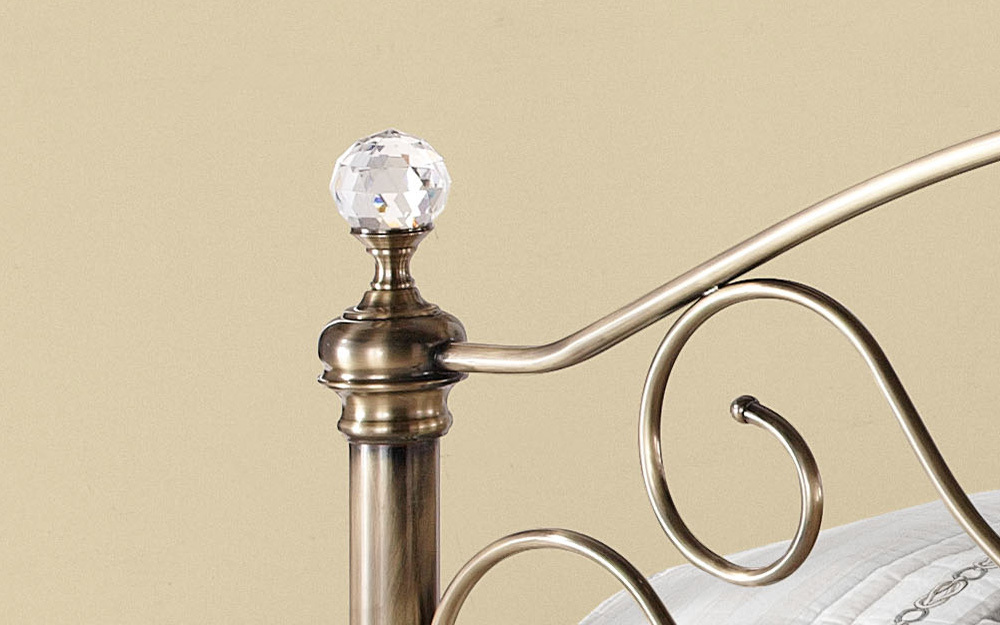 Extravagant Antique Brass Finished Metal Bed Frame with Crystal Effect