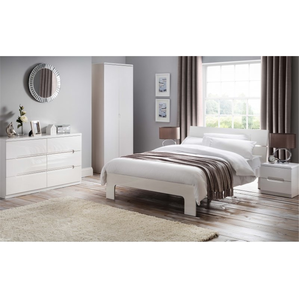 Contemporary Style White High Gloss Finish Double Bed Frame 4ft 6