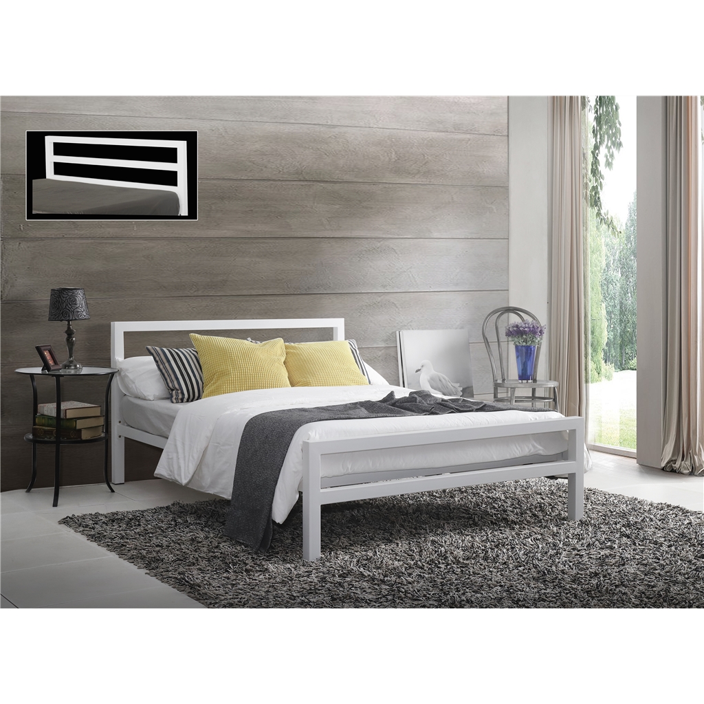 Square Tubular White Metal Bed Frame, Small Double Metal Bed Frame