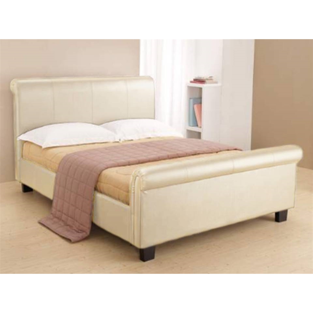 Cream Faux Leather Bed Frame - Double 4ft 6" - Free Next Day Delivery*