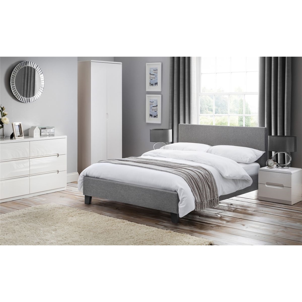 Light Grey Linen Fabric Style Bed Frame King 5ft