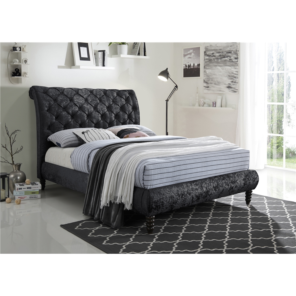 Velvet Fabric Black Bed Frame Double 4ft 6"