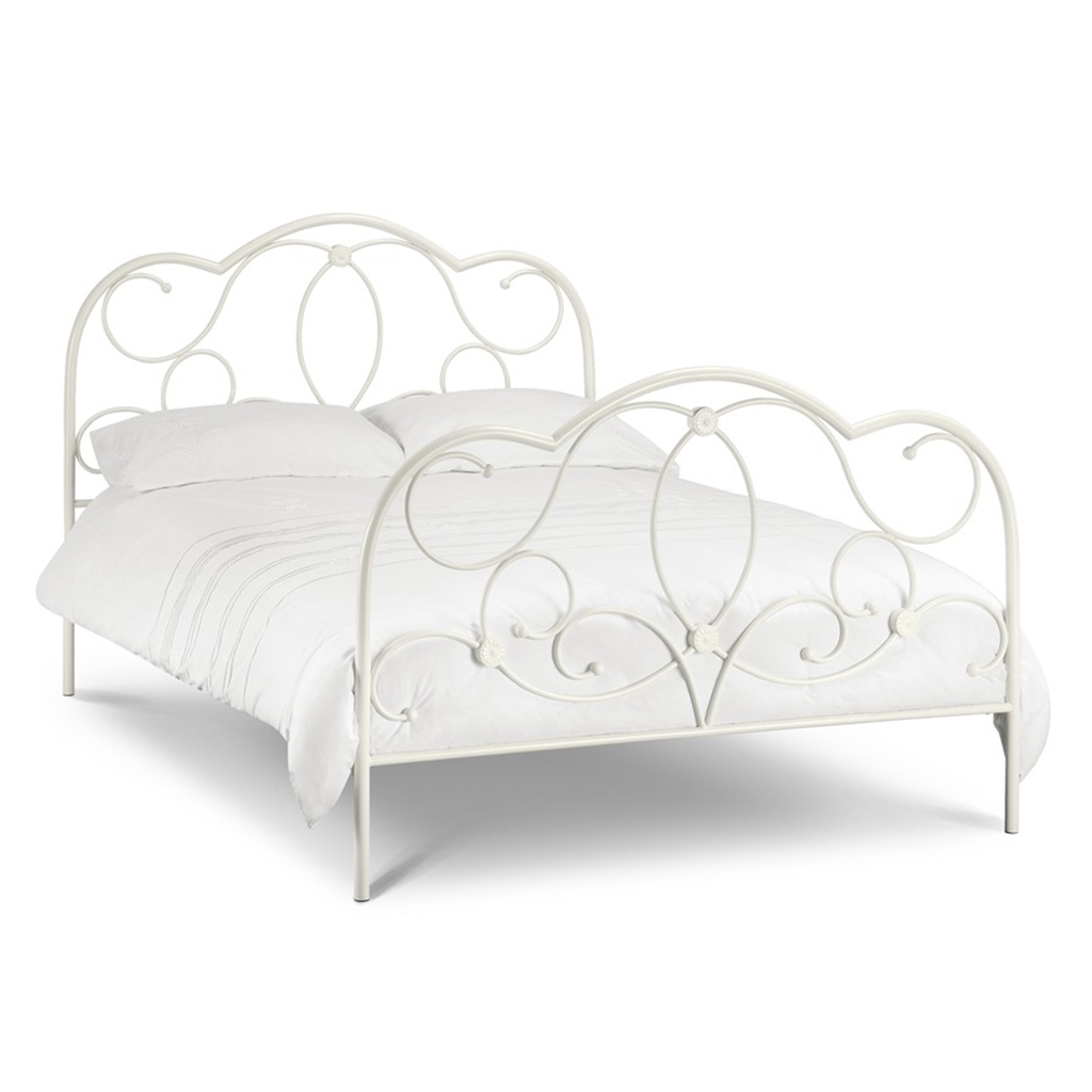 Beautiful Stone White Finish High End Metal Bed Frame King Size 5ft