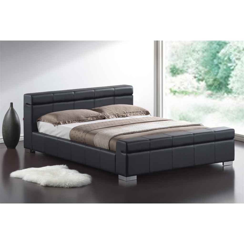 Black Cubed Sleigh Faux Leather Bed Frame Double 4ft 6"