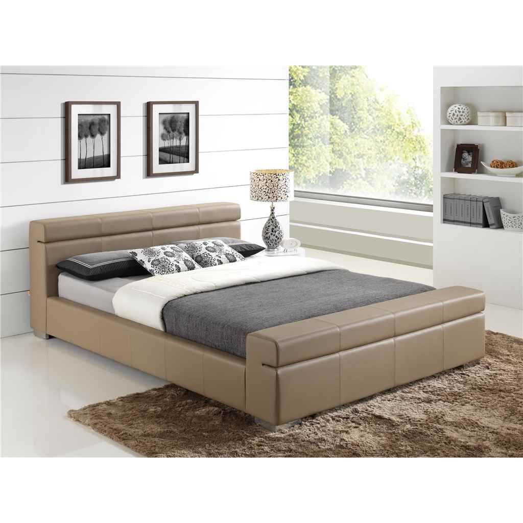 Stone Cubed Sleigh Style Faux Leather Bed Frame King Size 5ft