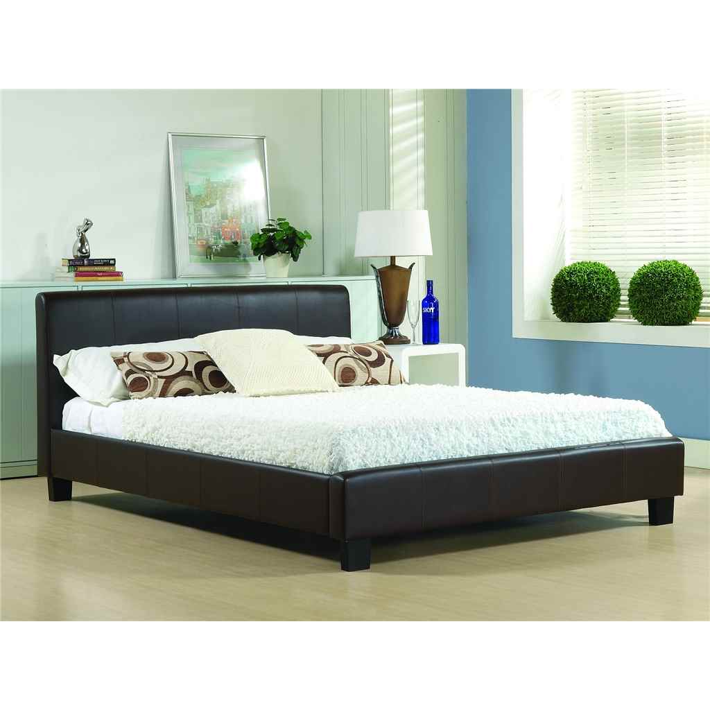 Brown Low End Faux Leather Bed Frame King Size 5ft Move