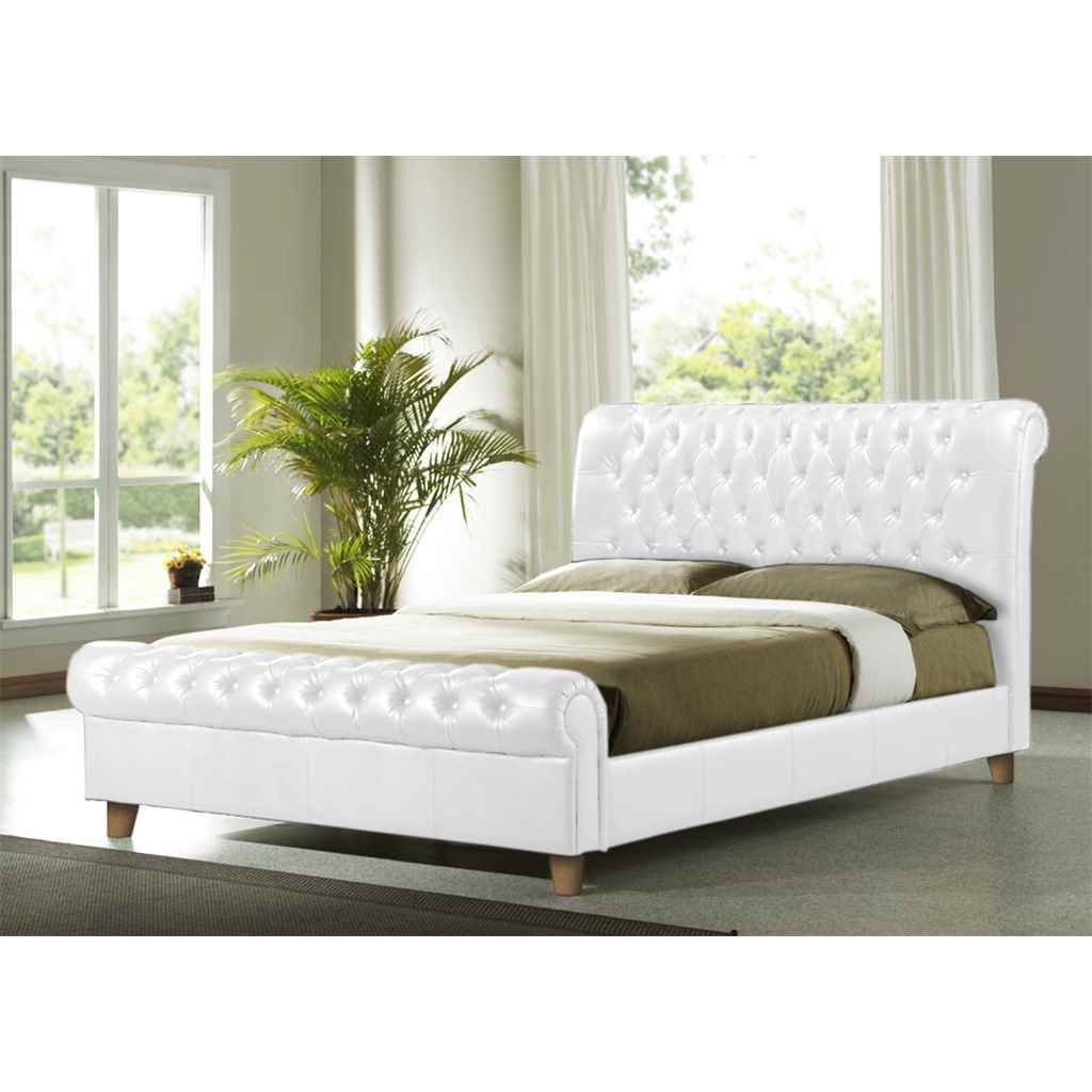 White Faux Leather Bed Frame Double 4ft 6"