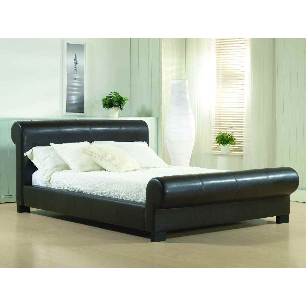 Brown Round End Valencian Style Faux Leather Bed Frame King Size 5ft Move