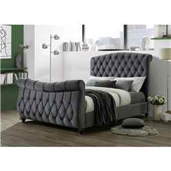 Upholstered Ottoman Velvet Dark Grey Bed - Double 4ft 6" (149cm)