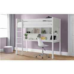 White Highsleeper with Underbed Desk - Single 3ft (90cm)