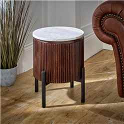 Ruby Mango Wood Side Table With Marble Top & Metal Legs