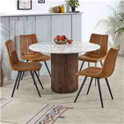 Ruby Mango Wood Dining Table Round With Marble Top