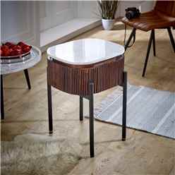 Ruby Mango Wood Bedside Table With Marble Top & Metal Legs