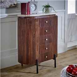 Ruby Mango Wood Wide Chest Of Drawers with Marble Top & Metal Legs