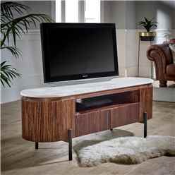 Ruby Mango Wood Tv Cabinet With  Marble Top & Metal Legs