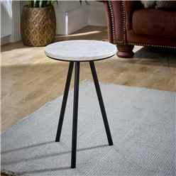 Ruby Side Table With White Marble Top & Metal Legs