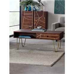 Dark Gold Rectangular Coffee Table with Drawer
